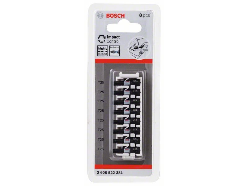 8-delni komplet vijačnih nastavkov Bosch PRO Torx Impact, T25, 25mm, 2608522381